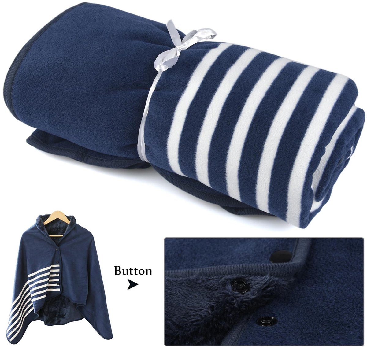 Dailygoody - Dames poncho fleece draagbare deken - Comfortabele omslagdoek - Unisex - Pluche deken met knopen - Ideaal voor bed en bank - Perfect voor..