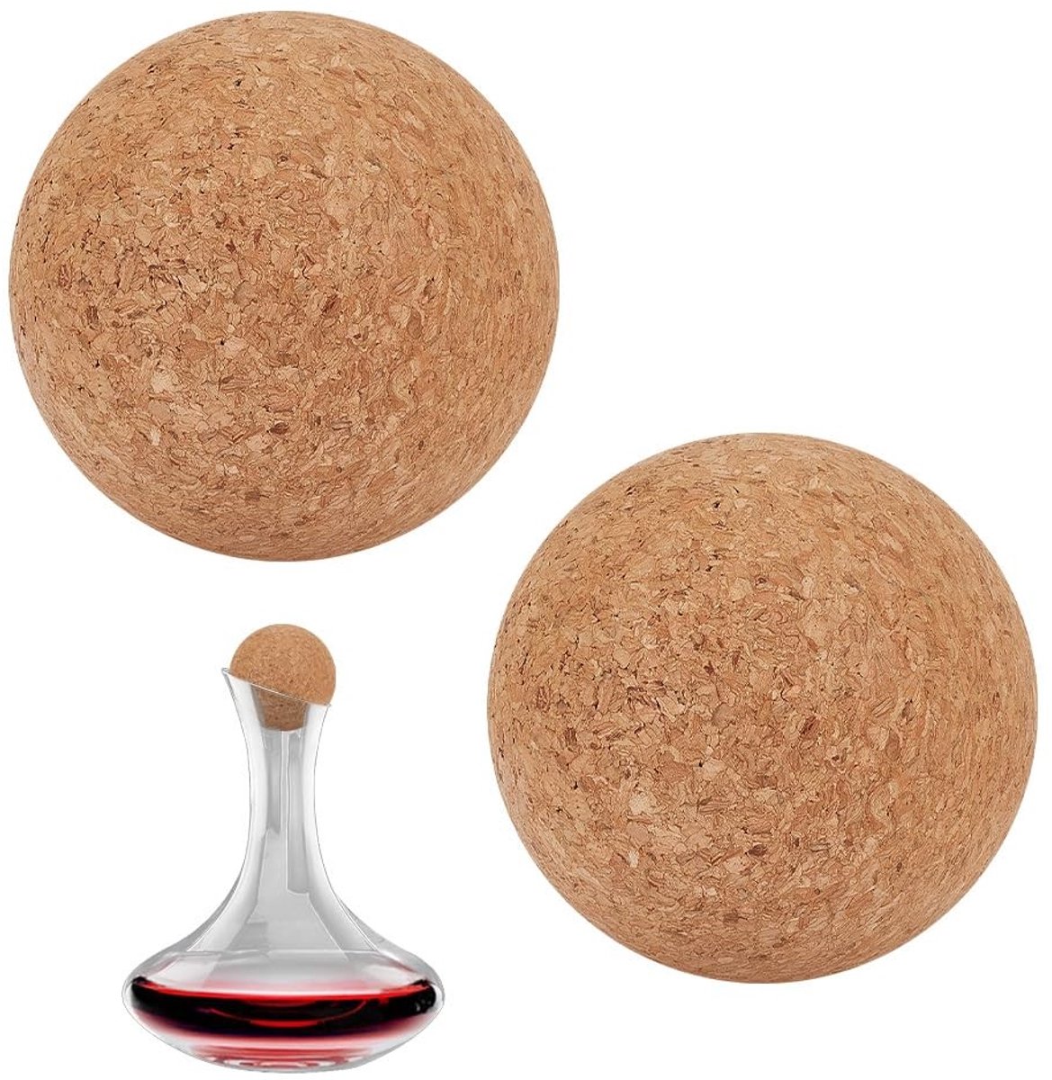 Dailygoody - Houten Kurk Bal Stopper - Sferische Stopper - Bruin - Wijn Kurk Bal - Vervanging voor Karaf en Fles - Geschikt voor Brede Mond Fles
