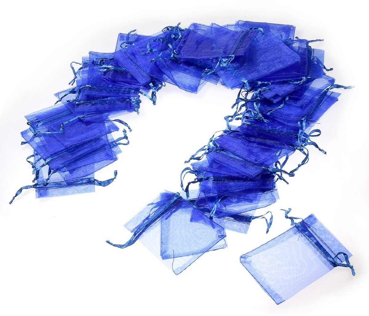 Dailygoody - Organza Gunstzakjes Blauw - Feestzakken voor Snoep en Geschenken - 50 Stuks - 7x9 cm - Ideaal voor Bruiloften en Verjaardagen - Perf