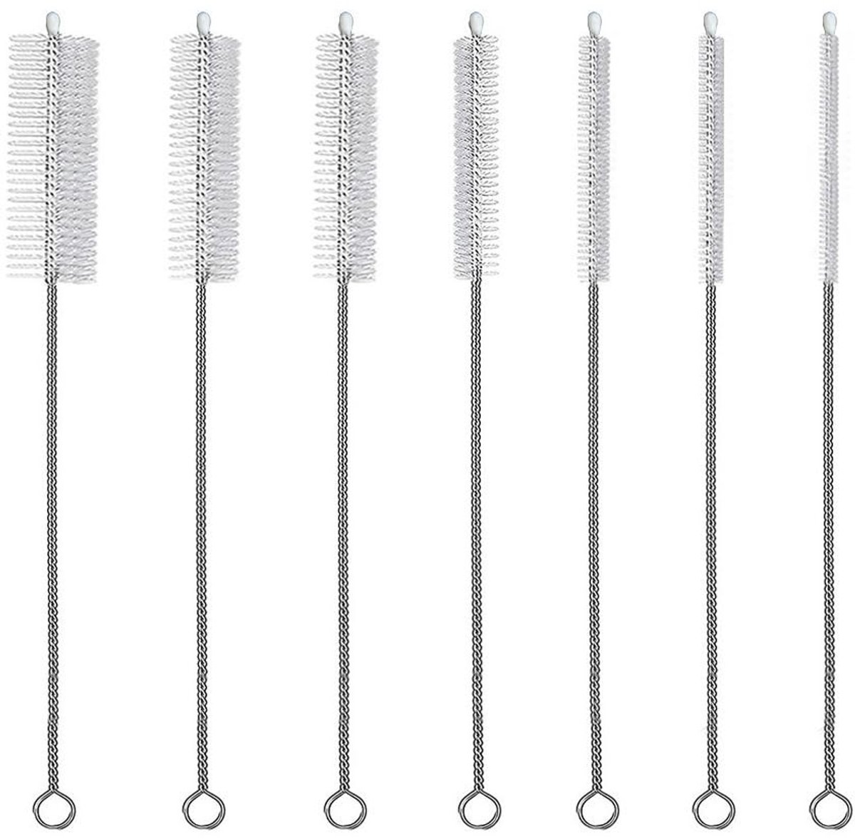 Dailygoody - Rietjesreinigingsborstel - Borstels voor rietjes - Set van 7 stuks - Zilver - Flesreinigers - Geschikt voor glas en kunststof