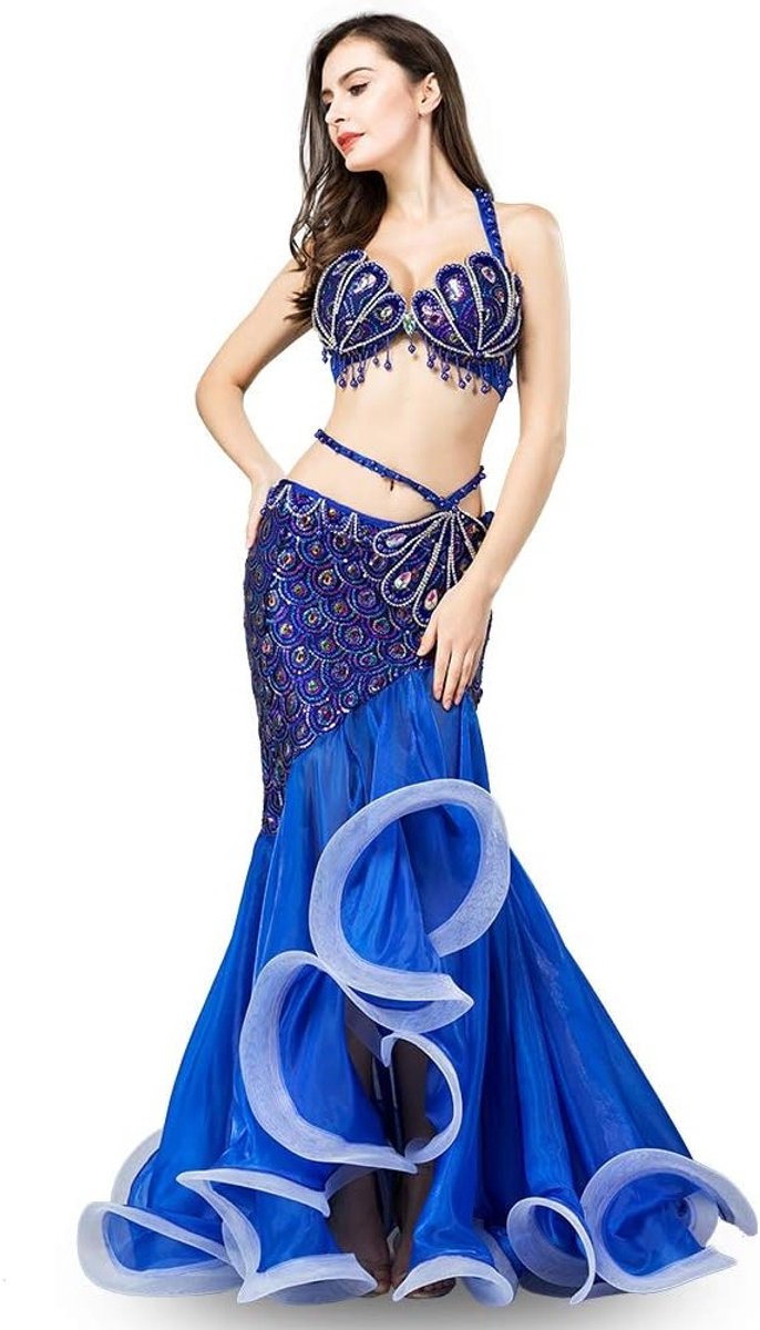 Bellydance Kostuum Set voor Dames met Luxe Sequins en Drill Design, Inclusief Bh en Zeemeerminrok