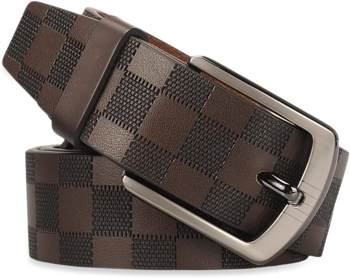 Leren Riem voor Mannen met Ruitpatroon en Pin Buckle - Verstelbare Brede Tailleband voor Casual en Zakelijke Stijl, Perfect voor Jeans en Kostuums