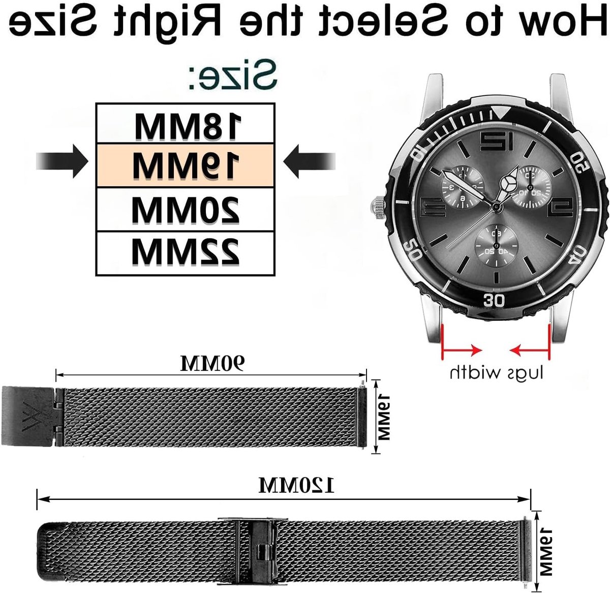 Stijlvolle RVS Horlogeband 18mm 19mm 20mm 22mm voor Smartwatches - Unisex Snelle Vervangbare Mesh Band voor Garmin, Galaxy en Amazfit