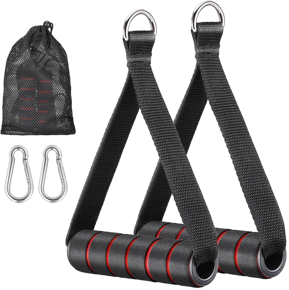 Dailygoods - Dailygoody - Kabeltrekgrepen - Ergonomische fitnessgrepen - Antislip - Zwart en rood - Gymaccessoires - Geschikt voor volwassene