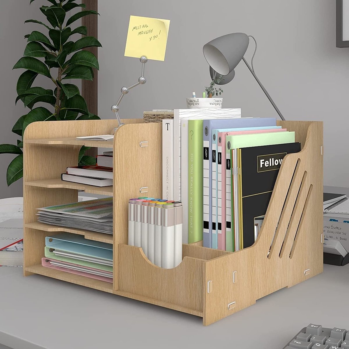 Dailygoods - Dailygoody - Documentenhouder - Bestandsorganizer - Hout - Natuurlijk - Opbergsysteem - Archiefopslag - Geschikt voor kantoor, school - 3 planken