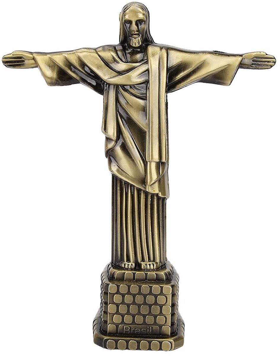 Dailygoods - Dailygoody - Christusstandbeeld - Metalen beeldje - Prachtige bureaudecoratie - Brons - Cadeau voor thuis - Voor woonkamer en tuin