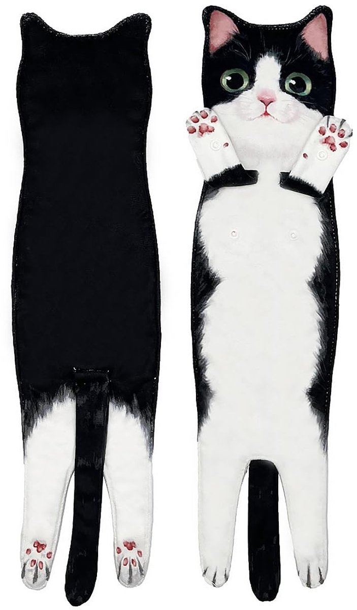 Dailygoods - Dailygoody - Handdoek - Creatieve kat - Perfect cadeau voor kattenliefhebbers - Zwart - Badkamer handdoek - Uniek en leuk - Geschikt voor elke gelegen...