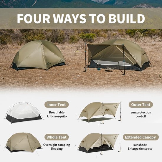 Brandistry - Ultralichtgewicht tent - Tent - Trekking Tent - Kampeertent - Tweepersoons - 3 seizoenen - Waterdicht - Blauw van Brandistry — afbeelding 4