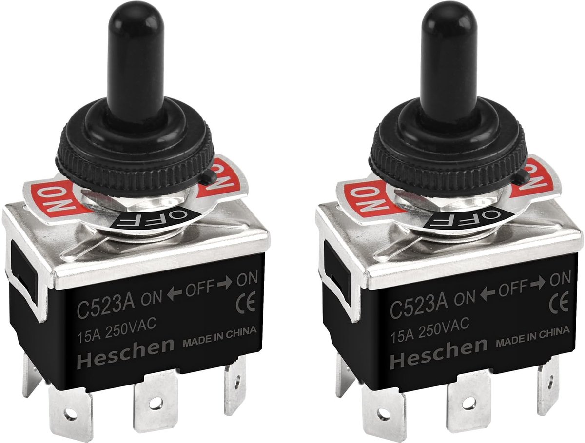 Dailygoody - Tuimelschakelaar - Permanent licht - 3 posities - 15A 250VAC - Waterdichte dop - Geschikt voor diverse toepassingen - Compact formaat