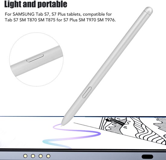 Dailygoody - Stylus Pen voor Galaxy Tab S7 - Vervangende Pen - Responsief en Duurzaam - Zilver - Geschikt voor Tab S7/S7 Plus - Perfecte Pasvorm — afbeelding 2
