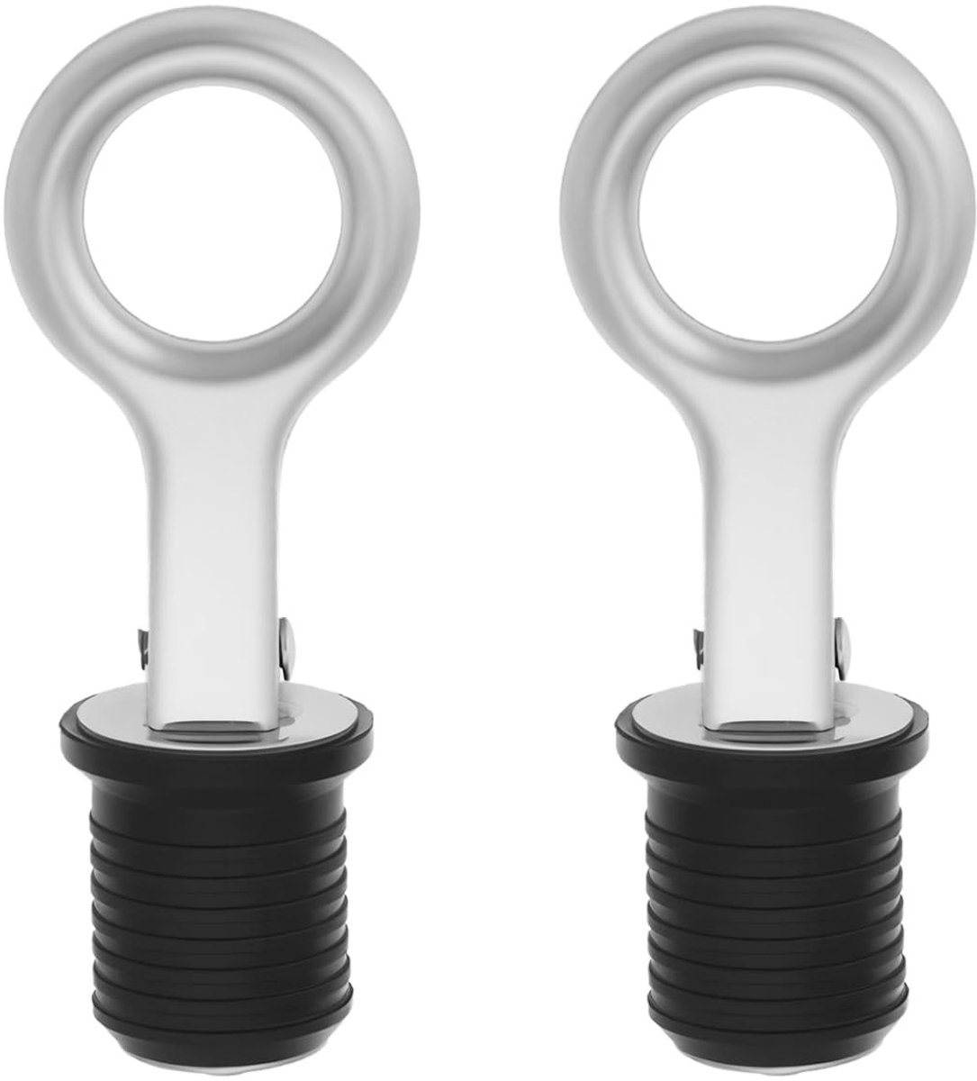 Dailygoody - Rubberen Bootpluggen - Afvoerpluggen Set - 2 Stuks - Roestvrij Staal - Bootaccessoires - Geschikt voor Booten - Zwart en Zilver