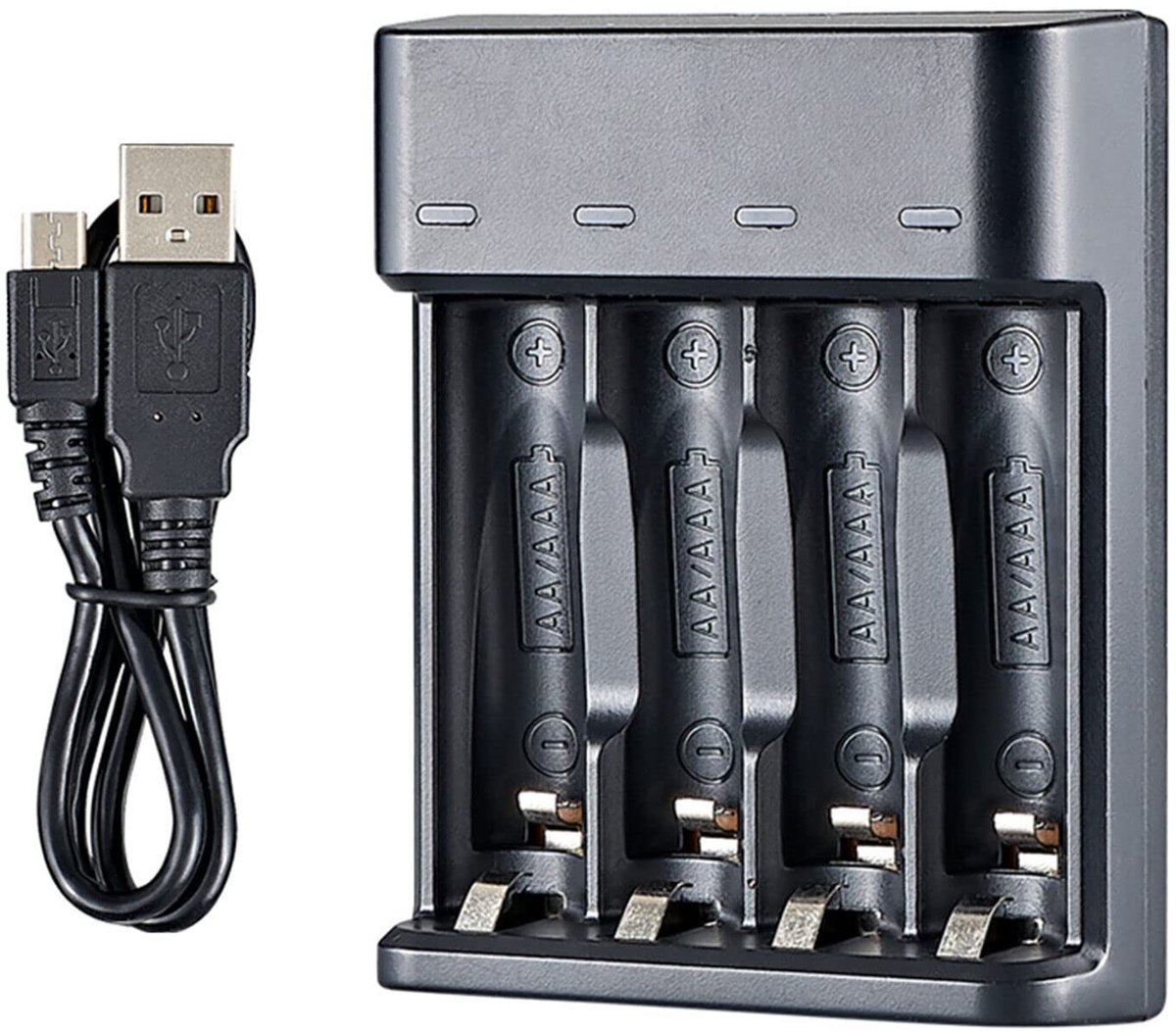 Dailygoody - Batterijlader - 4 Sleuven Oplader - Compact en Draagbaar - USB Acculader - Geschikt voor AA/AAA Batterijen - Professioneel en Effici