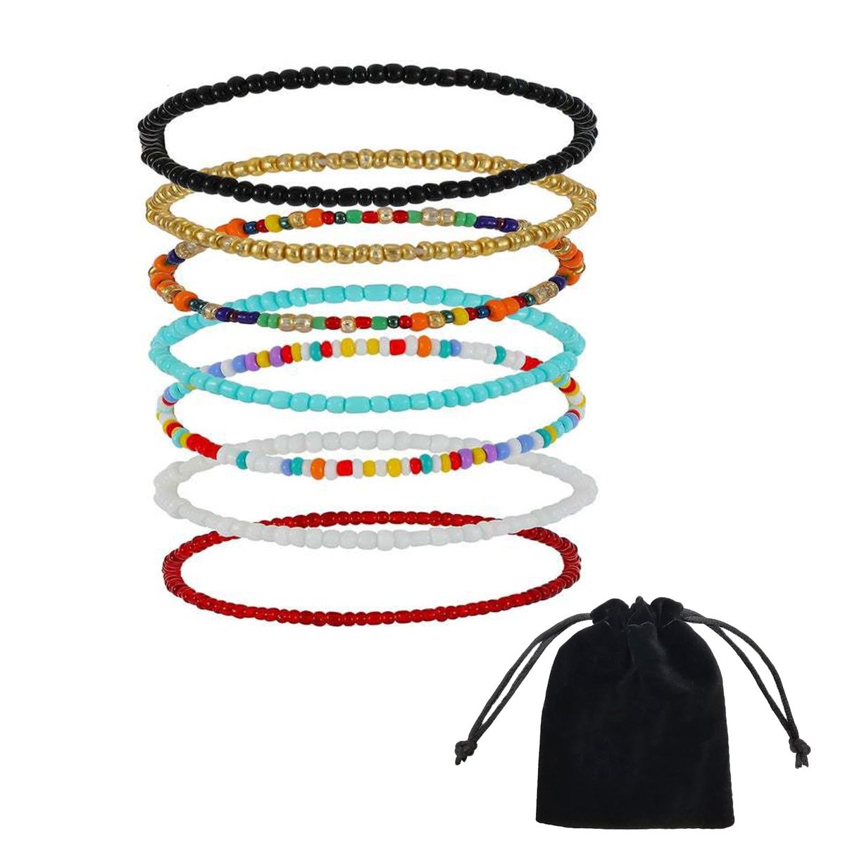 Dailygoods - Dailygoody - Boho-enkelbandje - Kleurrijke rijstparels - Handgemaakt voetsieraad - 7 stuks - Verstelbaar - Perfect voor dagelijks gebruik - Meerdere k...