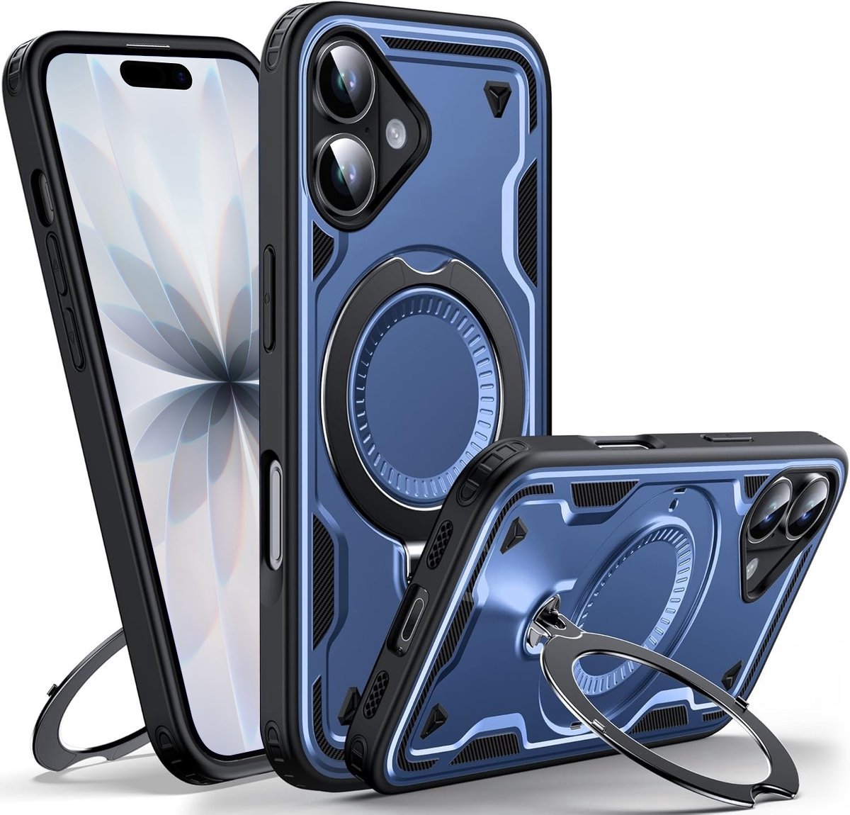 Hoesje Geschikt voor iPhone 17 - Armor hoes met Ringhouder - Arara backcover - Donker Blauw
