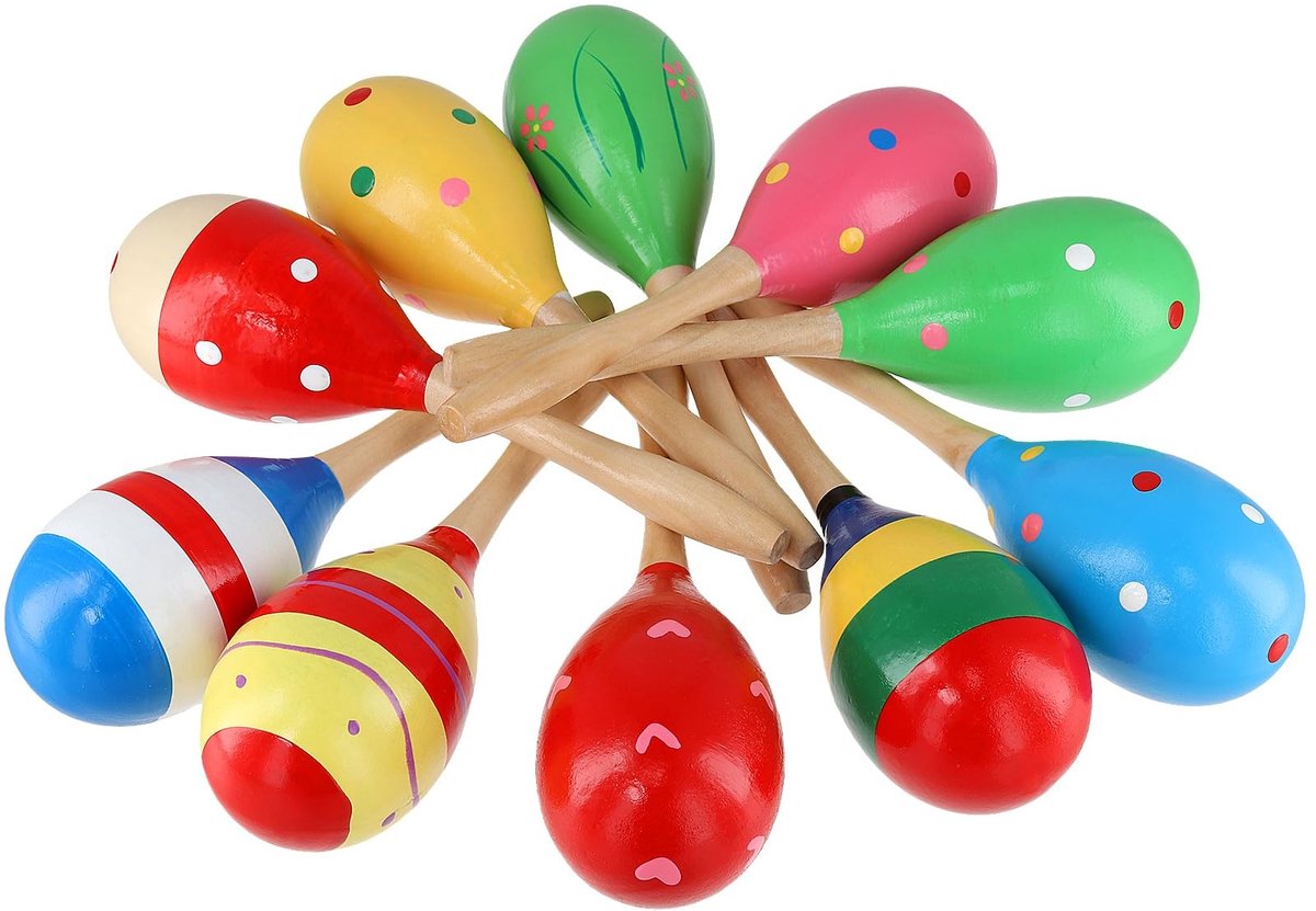 Dailygoods - Set van 10 Houten Maracas voor Muziek en Feesten
