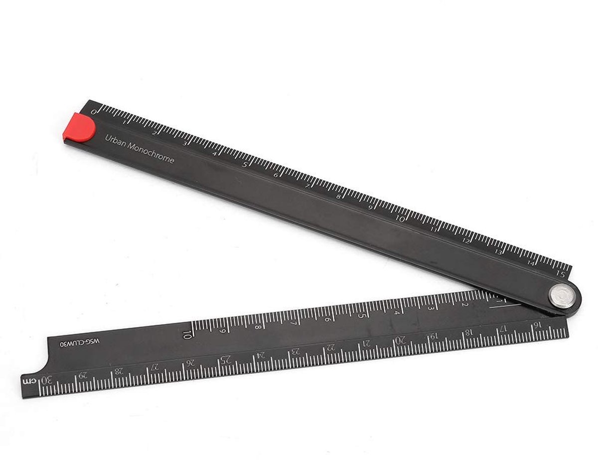 Dailygoods - Dailygoody - Opvouwbare Liniaal - Aluminiumlegering - 30 cm - Zwart - Metalen Meetliniaal - Precisie voor Ingenieurs - Geschikt voor Bouwprojecten