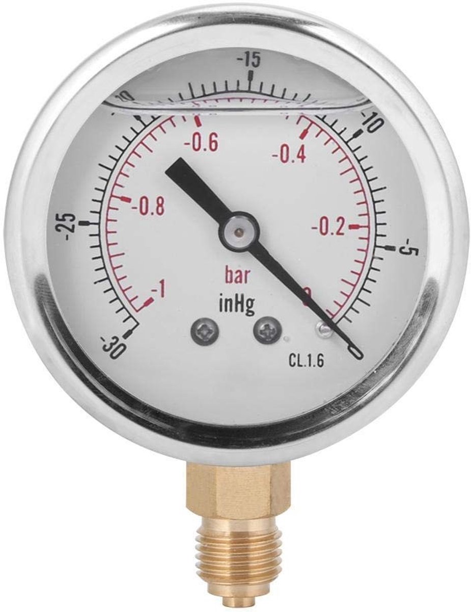 Dailygoods - Dailygoody - Olie Gevulde Vacuüm Manometer - Radiaal - Duidelijke schaalmeter - 1/4BSP - Roestvrij staal - Geschikt voor metallurgie machines