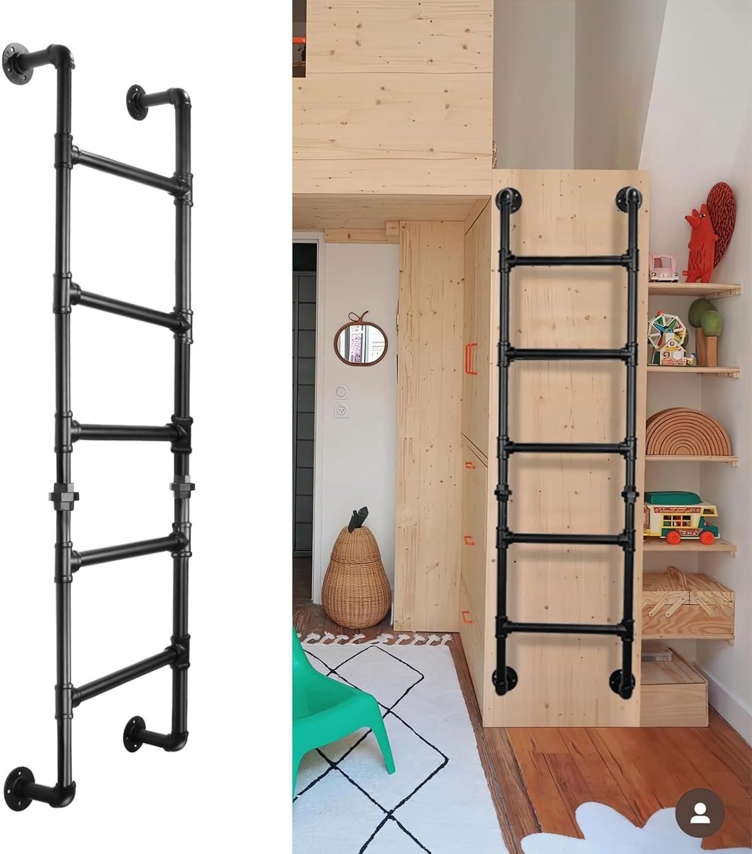 Vijftraps ladder voor wandmontage, geschikt voor zolder, kelder en buitengebruik, robuust en stijlvol ontwerp van metaal