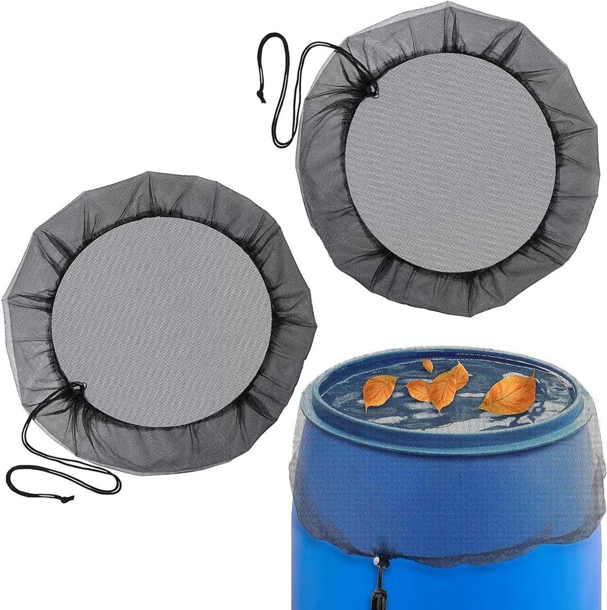 Verstelbare regenwateropvangcovers met veiligheidsnet, 95 cm, ideaal voor waterreservoirs en regenwateropvangsystemen, 2-pack