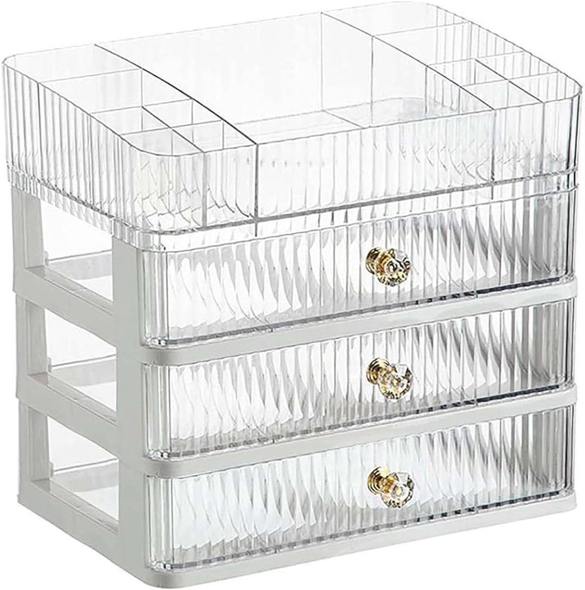 Make-up Organizer met 3 Lades, Stapelbare Acryl Cosmetica Organizer, Huidverzorging Organizer voor Bureau en Badkamer met Verwijderbare Lade