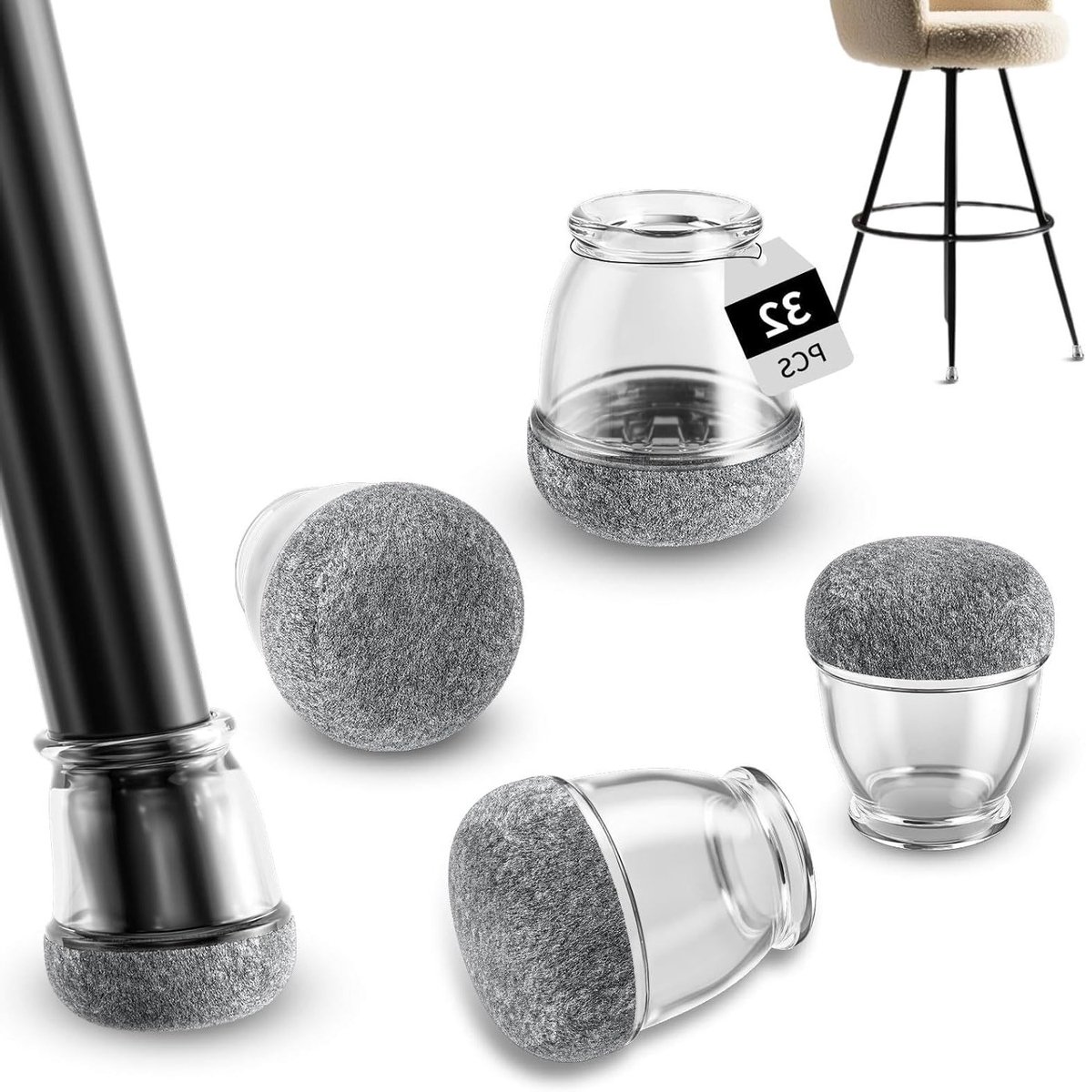 Set van 32 Transparante Rondelijke Stoelpootdoppen 10-15mm - Stoelpootbeschermers en Glijders voor Meubels