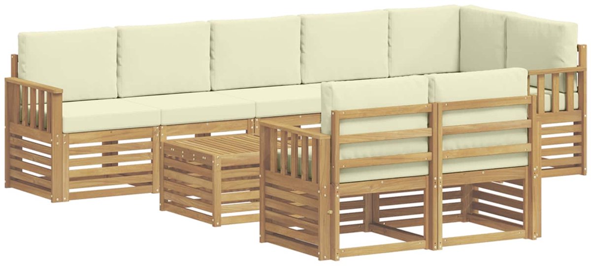 vidaXL Buiten - bank - set - 9 - st - 8-zits - Wit - en - crèmekleurig - Polyester Wit en crèmekleurig