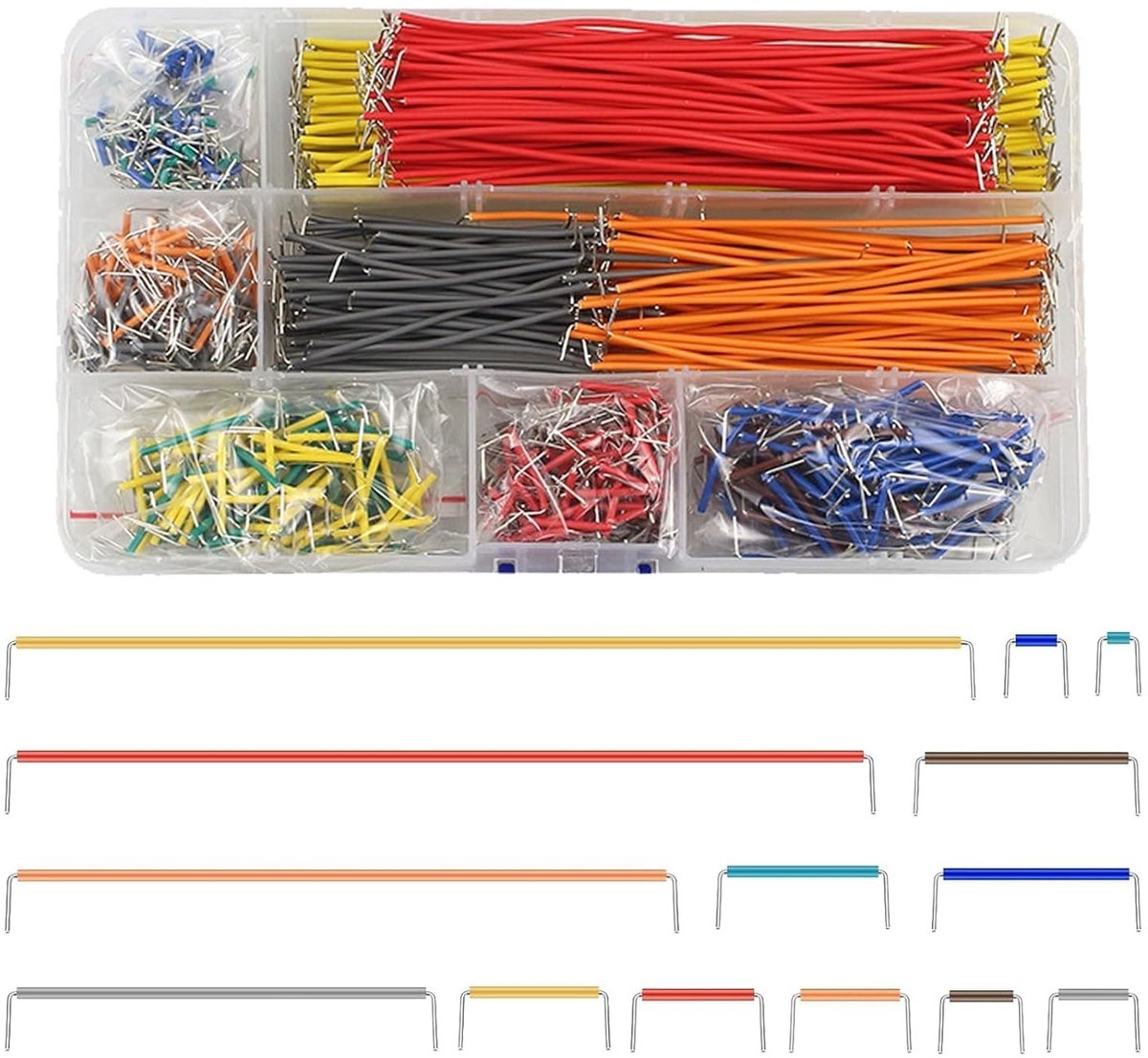 840-delige Breadboard Jumper Set met Mannen naar Mannen Jumperkabels in 14 Lengtes en Opbergclip voor Experimentele Circuitverbindingen en Prototype Projecten