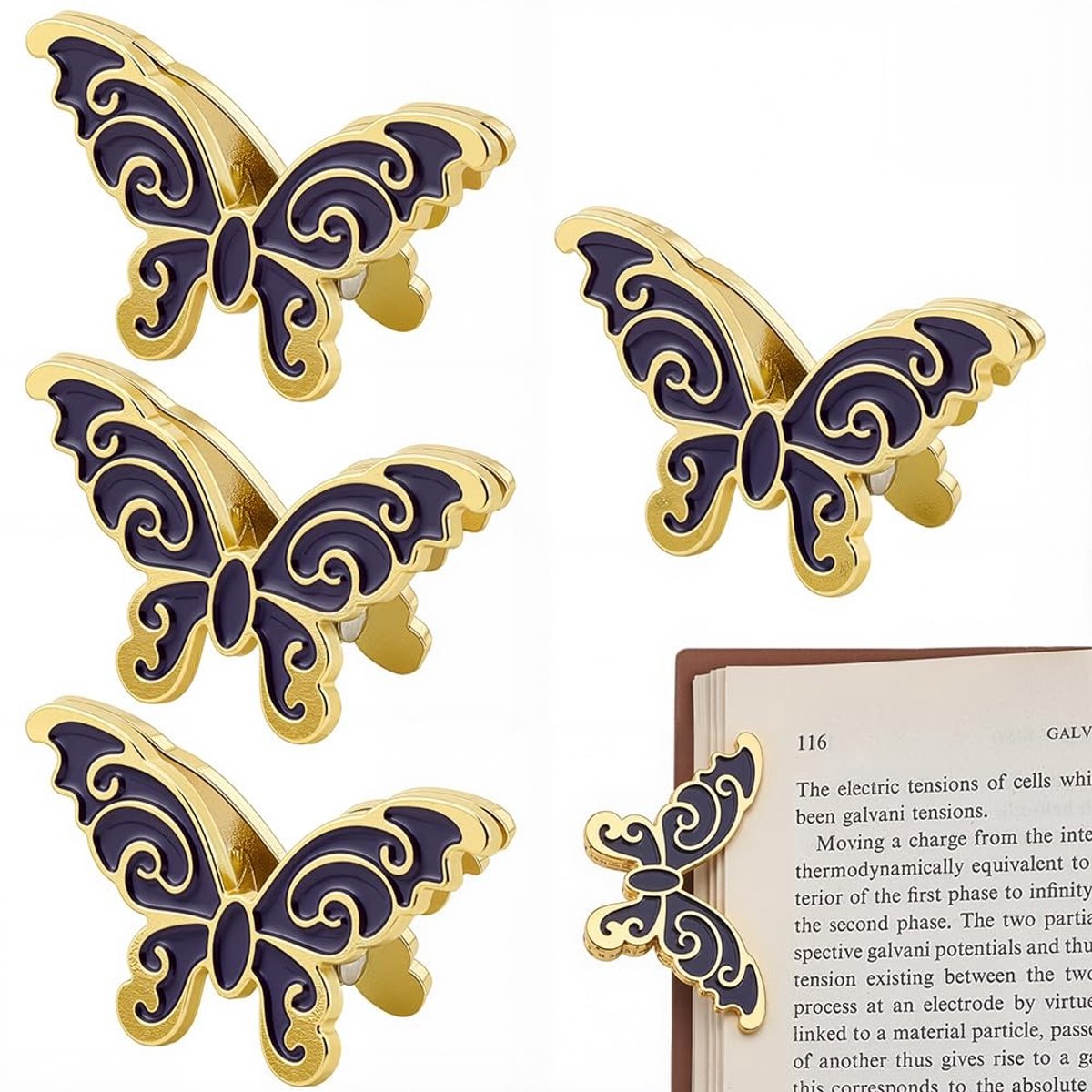 Dailygoods - Dailygoody - Vintage Boekclip - Gouden Vlinders - Retro Klemmen voor Notitieboeken - Decoratieve Bladwijzers - Voor Thuis en Kantoor - 4 Stuks
