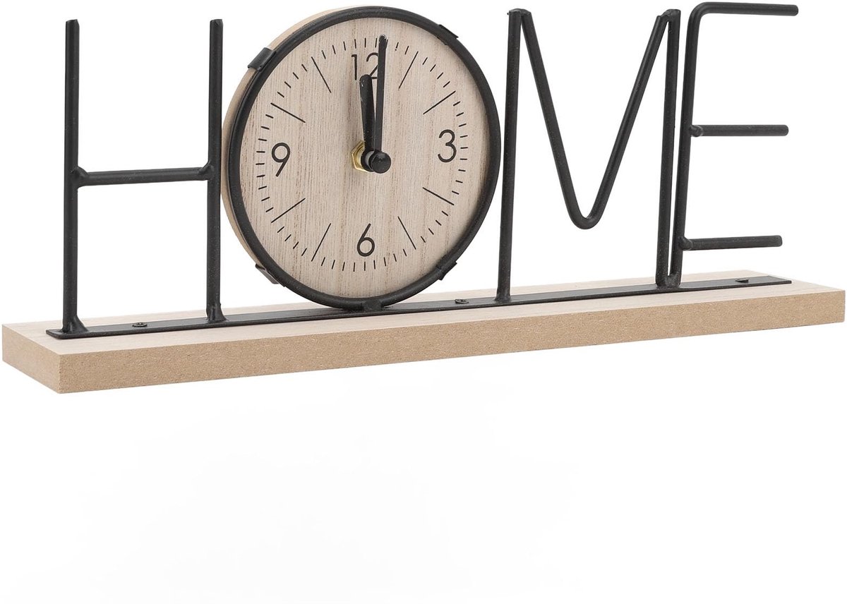 Dailygoods - Dailygoody - Tafelklok - Houten en ijzeren klok - Modern design - Decoratieve tafelklok - Voor woonkamer en kantoor - Compact formaat