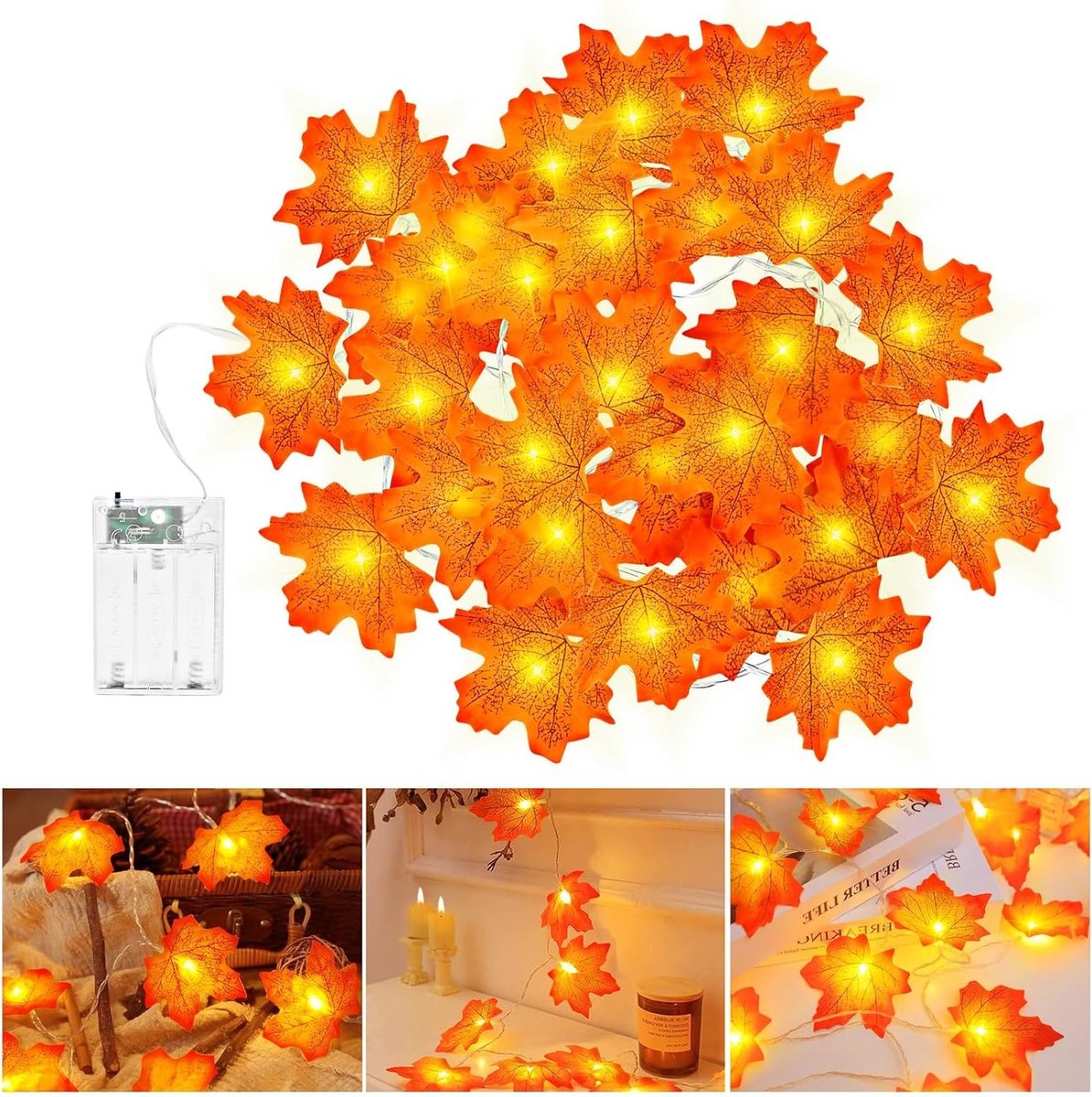 Halloween Decoratie Oranje Sfeerverlichting 3 m 20 LED Herfst Maple Leaf Slingers Met Timer voor Halloween Feest en Kerst Binnen en Buiten