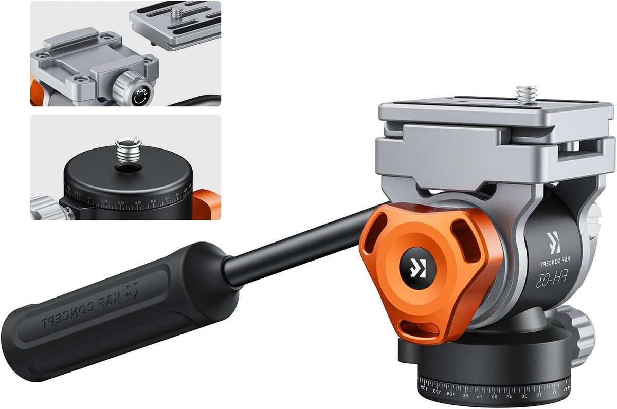 Verstelbare Pan Tilt Kop voor Statief met 360° Rotatie en 90° Kanteling, Arca Swiss QR Plaat en 1/4"+3/8" Draadgat voor Fotografie en Videografie