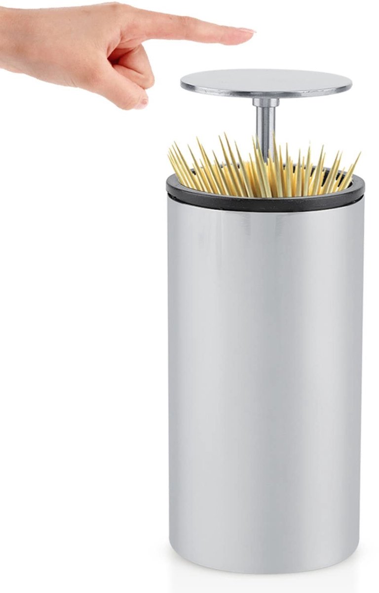 Dailygoods - Dailygoody - Draagbare tandenstoker dispenser - Automatisch perssysteem - Roestvrij staal - Hygiënisch en duurzaam - Ideaal voor thuisgebruik - Compac