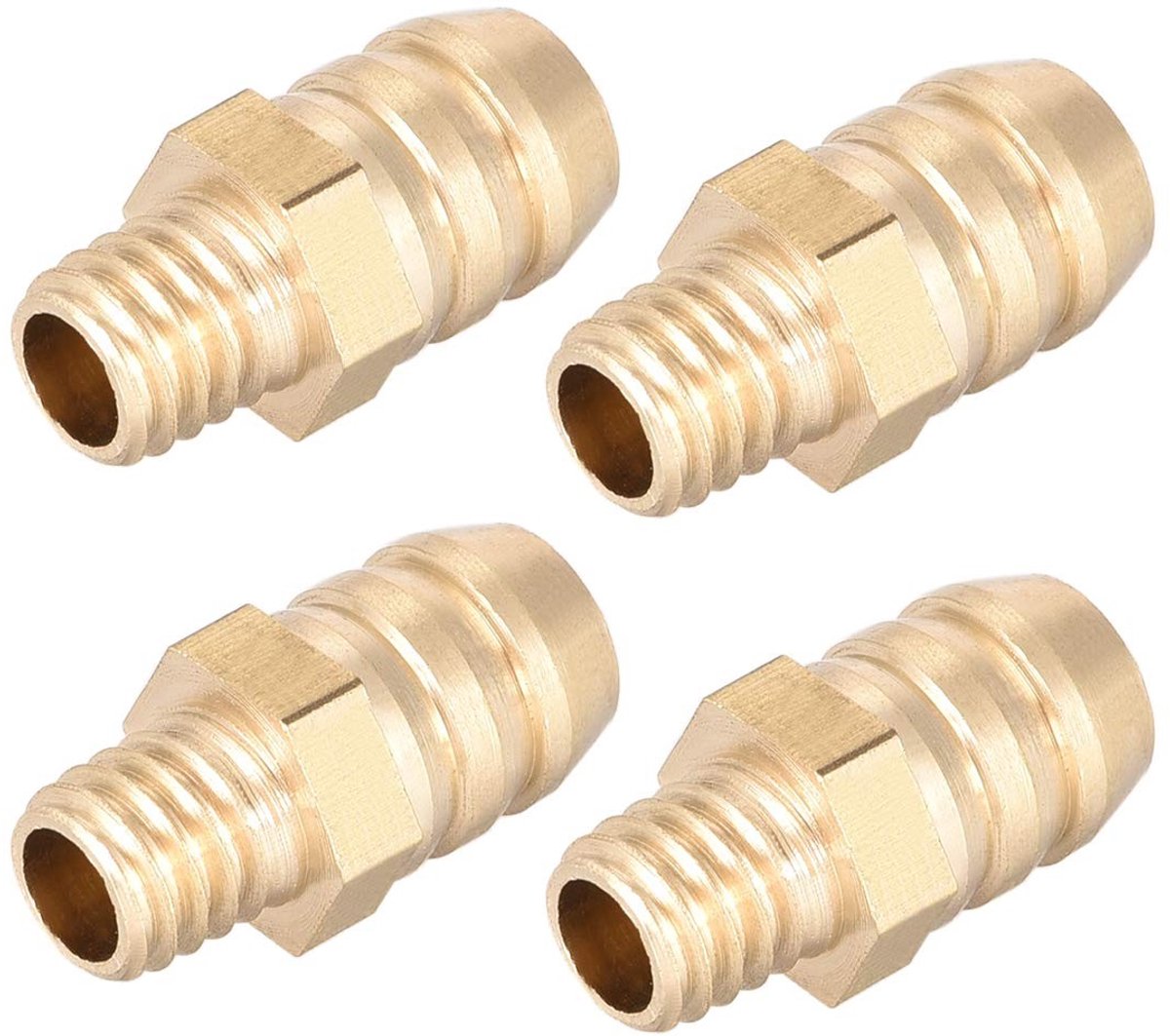 Dailygoods - Dailygoody - Koppeling Geribbeld Messing - Metrische Connector - 4 Stuks - 8 mm x M6 x 1 - Slangtule - Geschikt voor Flexibele Slangen