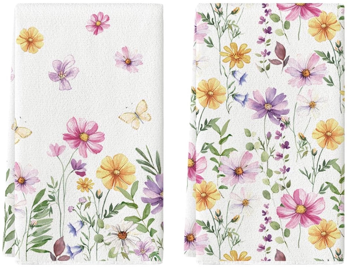 Dailygoods - Dailygoody - Keukendoeken - Theedoeken Set van 2 - Roze - Bloemen en Vlinders - Perfect voor Lente en Zomer - Machinewasbaar