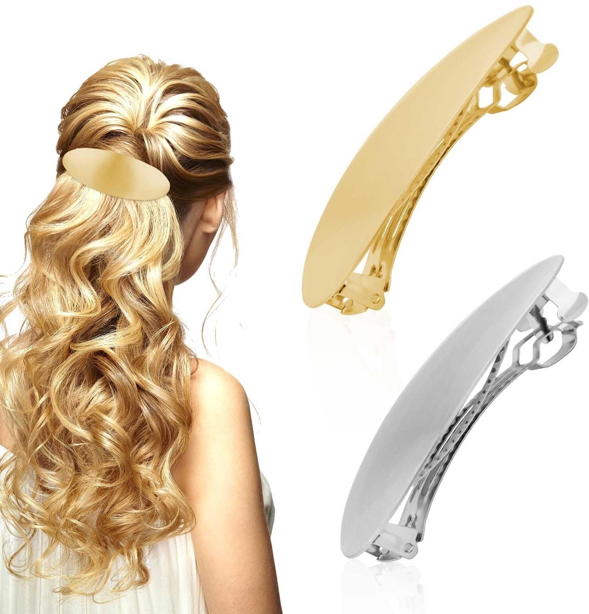 Dailygoods - Dailygoody - Ovale Haarspeldjes - Metalen Haarspeldjes - Elegante Haaraccessoires - Zilver en Goud - Franse Haarspeldjes - Geschikt voor Vrouwen - 2 s