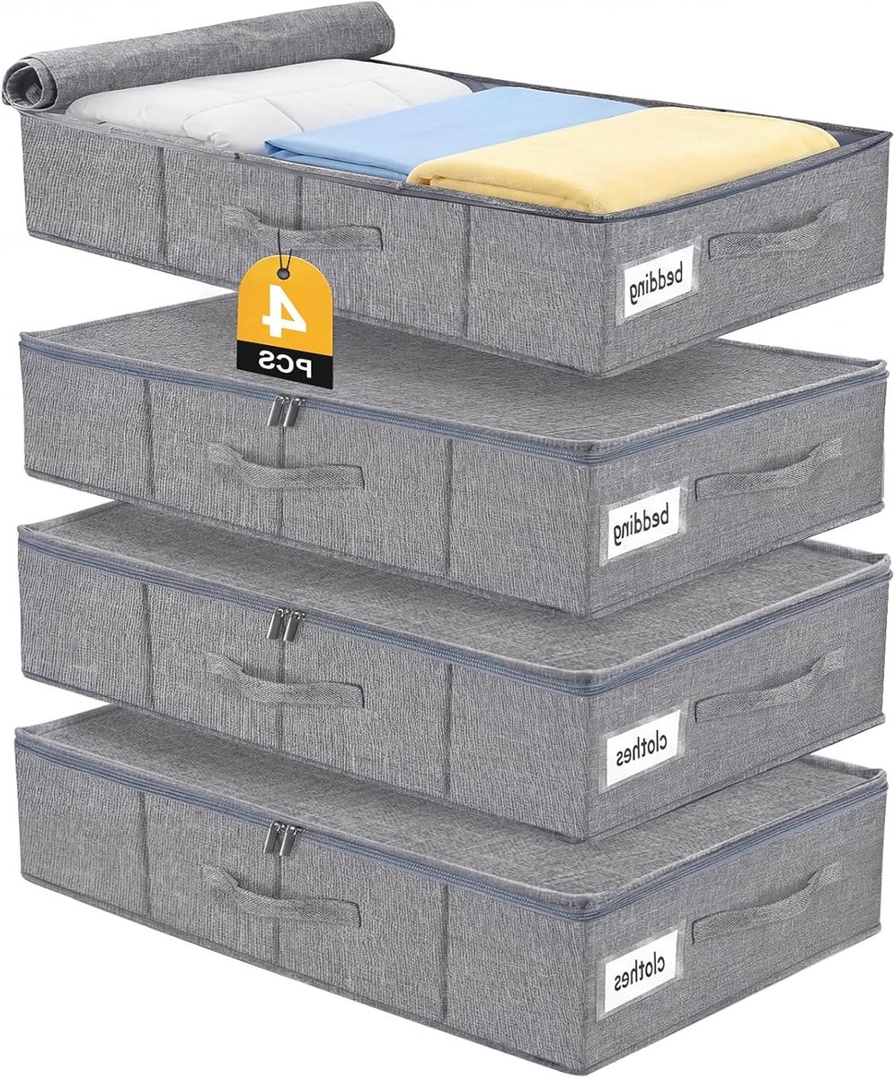 Set van 2 opbergdozen voor onderbed, 17 cm hoog, multifunctionele opbergoplossing voor beddengoed en seizoenskleding met handgrepen en ritssluiting