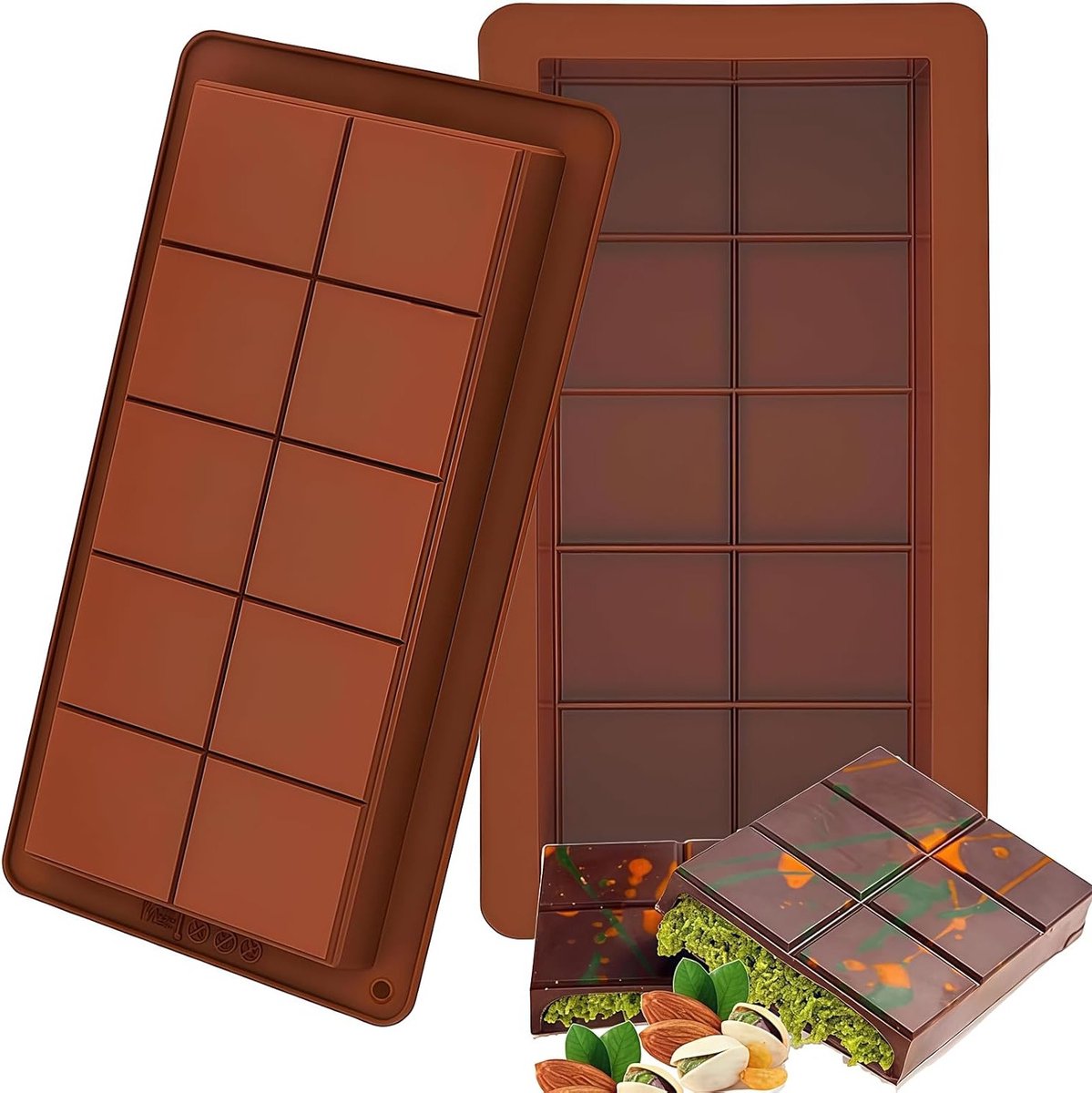 Herbruikbare en Flexibele Siliconen Chocolade Mallen met Spatel, 25 x 13,5 cm, Perfect voor Chocolade Tablets, Desserts en Snoepgoed
