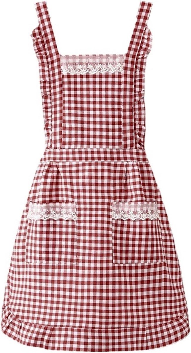 Katoenen Keuken Schort voor Vrouwen met Bloemenpatroon, Ideaal voor Koken, Bakken en Tuinieren, 77x79cm (Rood)