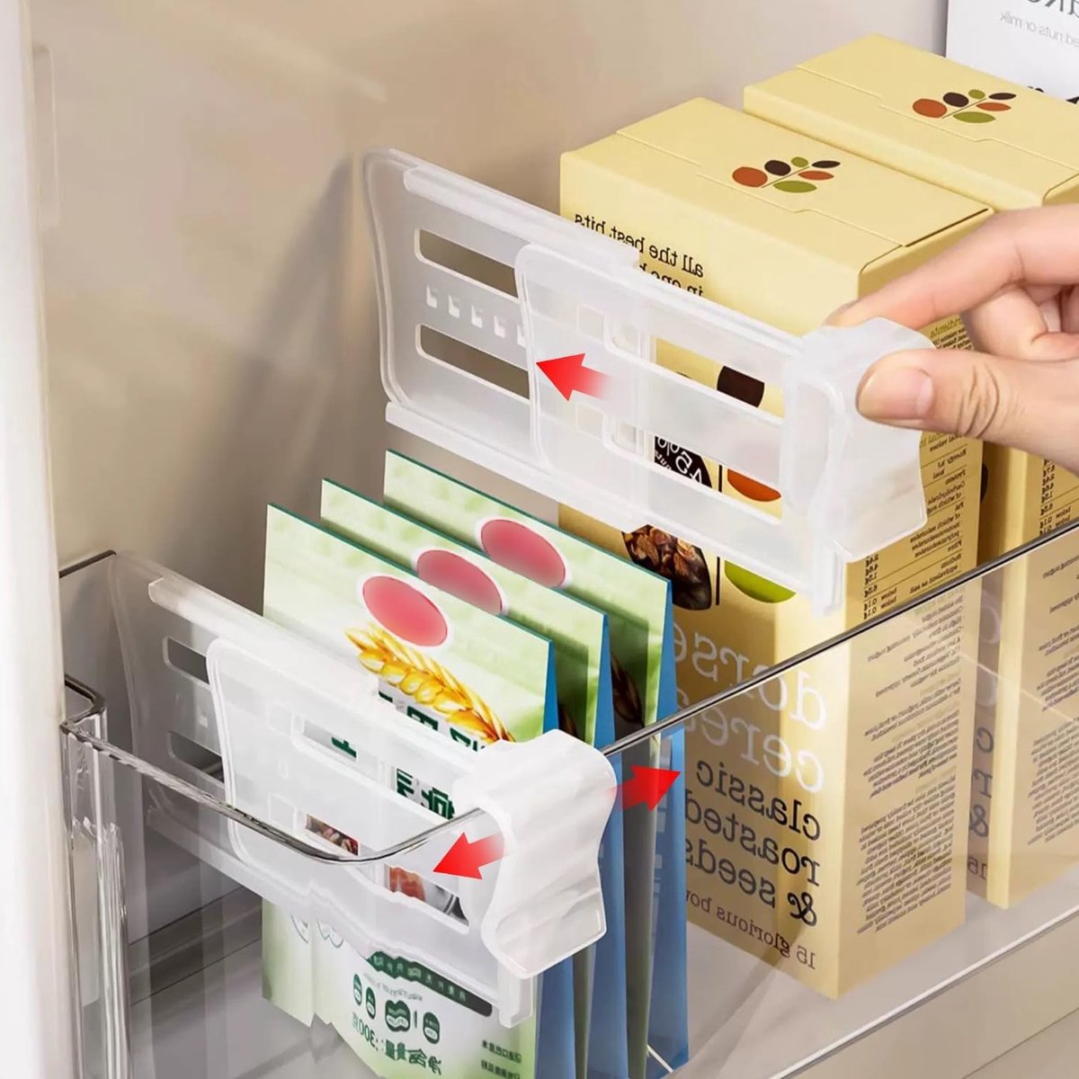 Set van 8 Stuks Koelkast Organizer, Uittrekbare Scheidingswand voor Vriezer en Koelkast, Ideaal voor Keuken en Huishoudelijke Benodigdheden, Transparant en Ruimtebesparend