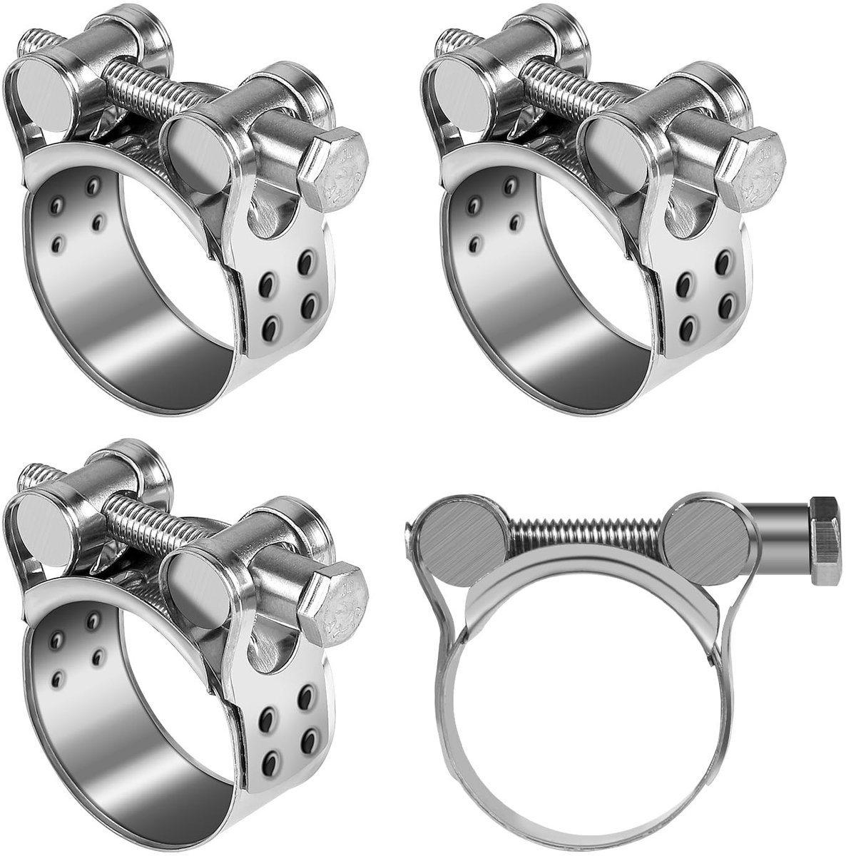 Dailygoody - Hinge Bolt Clamp - Roestvrij Staal - 4 Stuks - Verstelbaar 29-31 mm - Duurzaam - Slangklemmen - Geschikt voor Motoruitlaat - Zilver