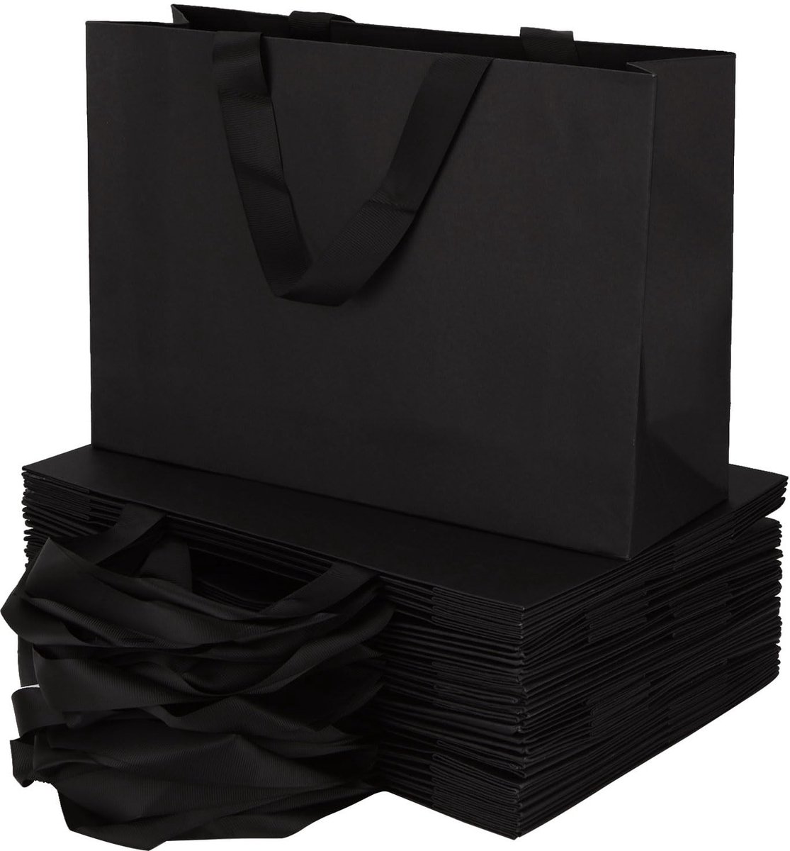 Dailygoods - Dailygoody - Geschenkzakjes - Kartonnen zakjes - Handvat - Zwart - Cadeautasjes - Geschikt voor Feestdagen - 25 Stuks