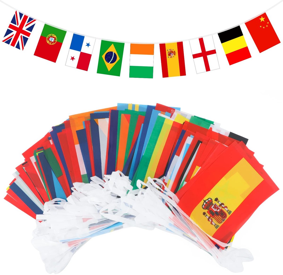 Dailygoods - Dailygoody - Internationale vlaggen Bunting - Wereldlanden Banner - 50 M met 200 Vlaggen - 14 CM x 21 CM - Voor Voetbal en Rugby Fans - Perfect voor E