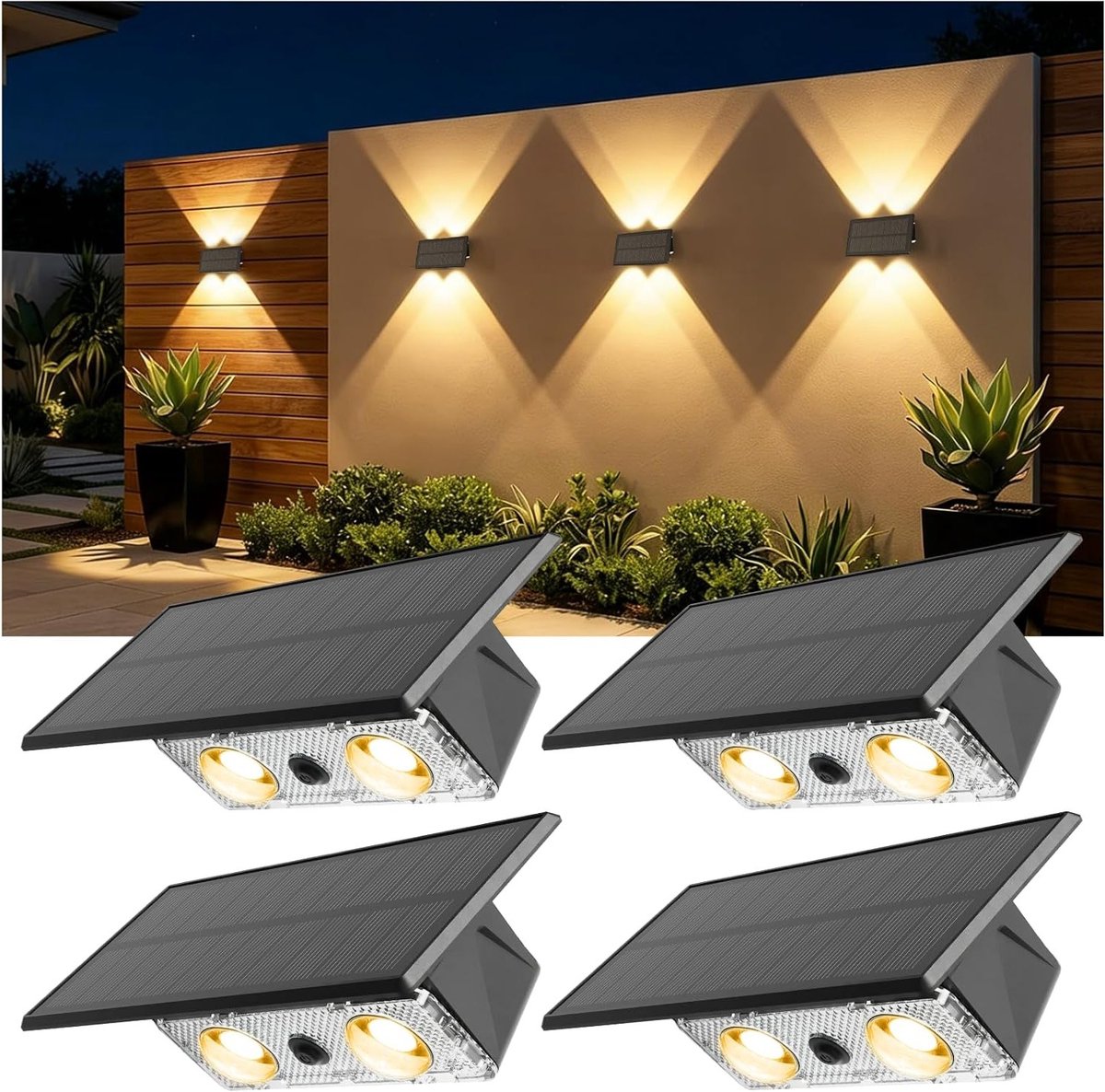 Buitenverlichting op zonne-energie - 4 stuks wandlampen voor tuin, patio en balkon, IP65 w
