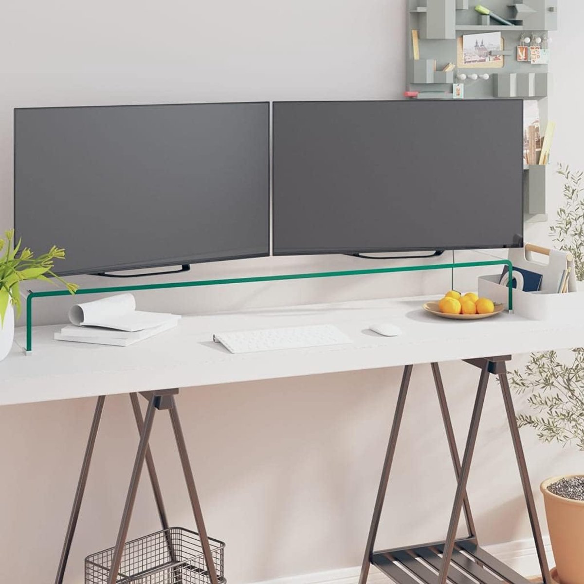 TV Stand / Monitor Verhoger Glas 110x30x13 cm – Gehard Glas 12 mm – Transparante Bureau Organizer & Gaming Monitor Riser – Mobili Bella