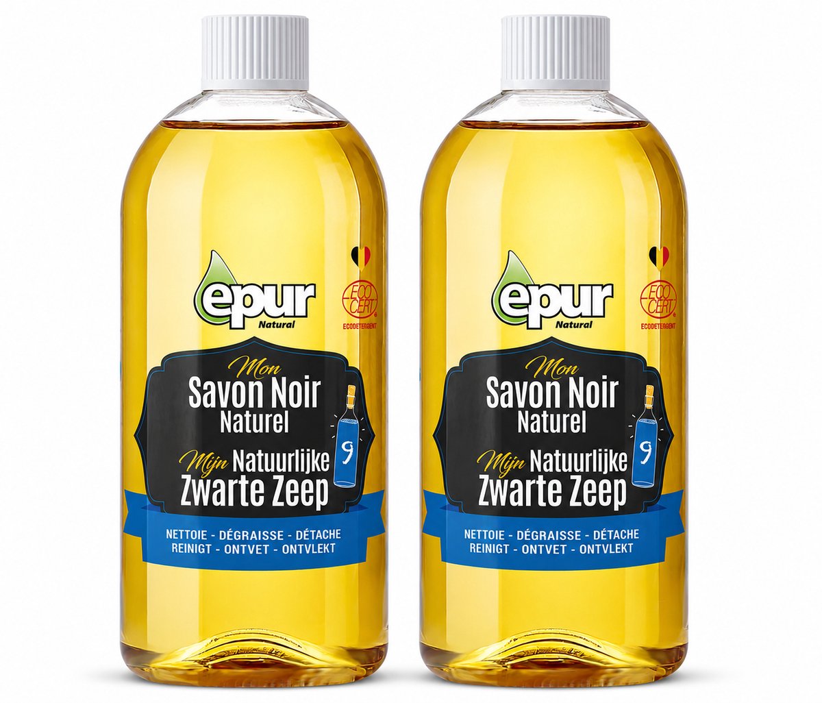 EPUR Natuurlijke Zwarte Zeep 750 ml - Set van 4 Flessen - Ecocert Gecertificeerd Savon Noir - Multifunctionele Ecologische Reiniger voor Vloer Tegels en Tuin - Ontvettend