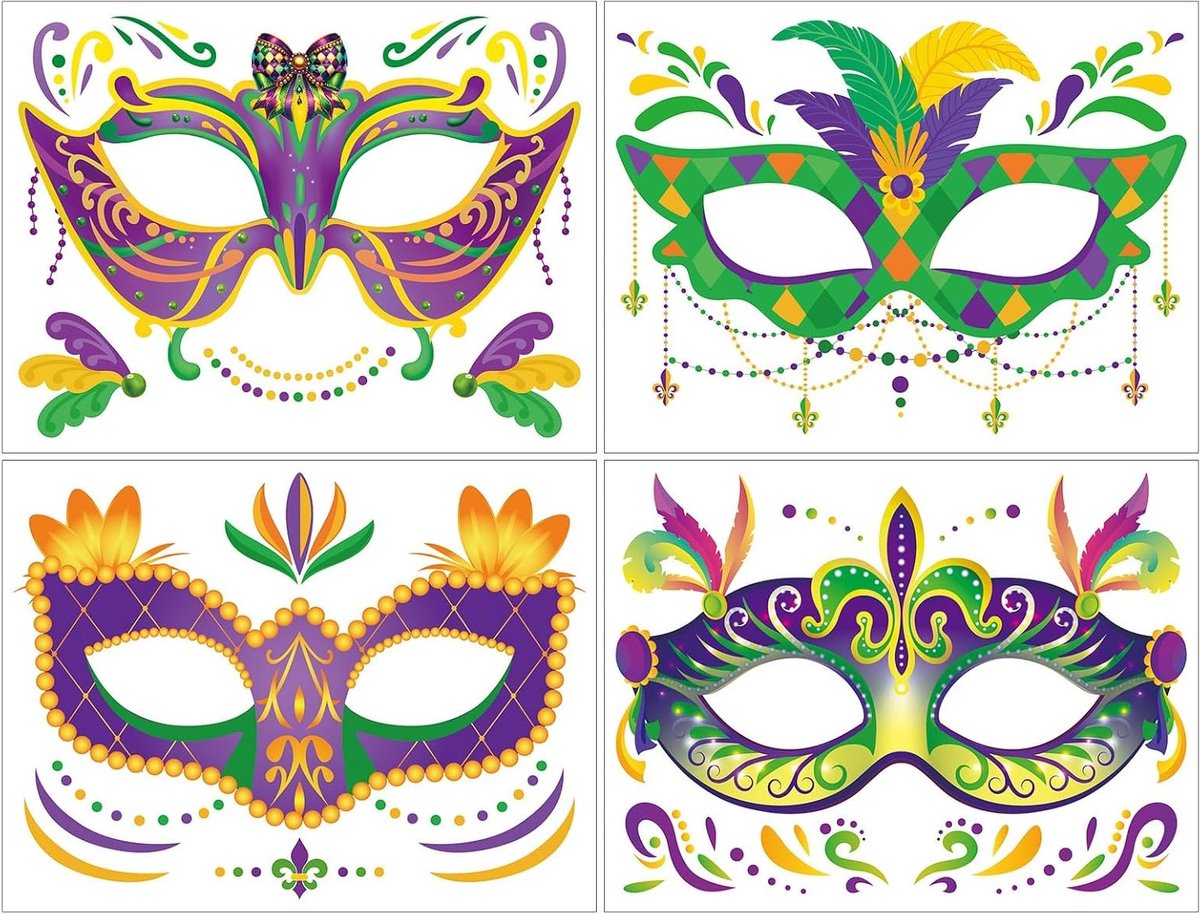 Carnaval kostuum voor dames met 4 groene gezichtsmaskers, tijdelijke tattoo stickers en veelzijdige accessoires voor feesten en festivals
