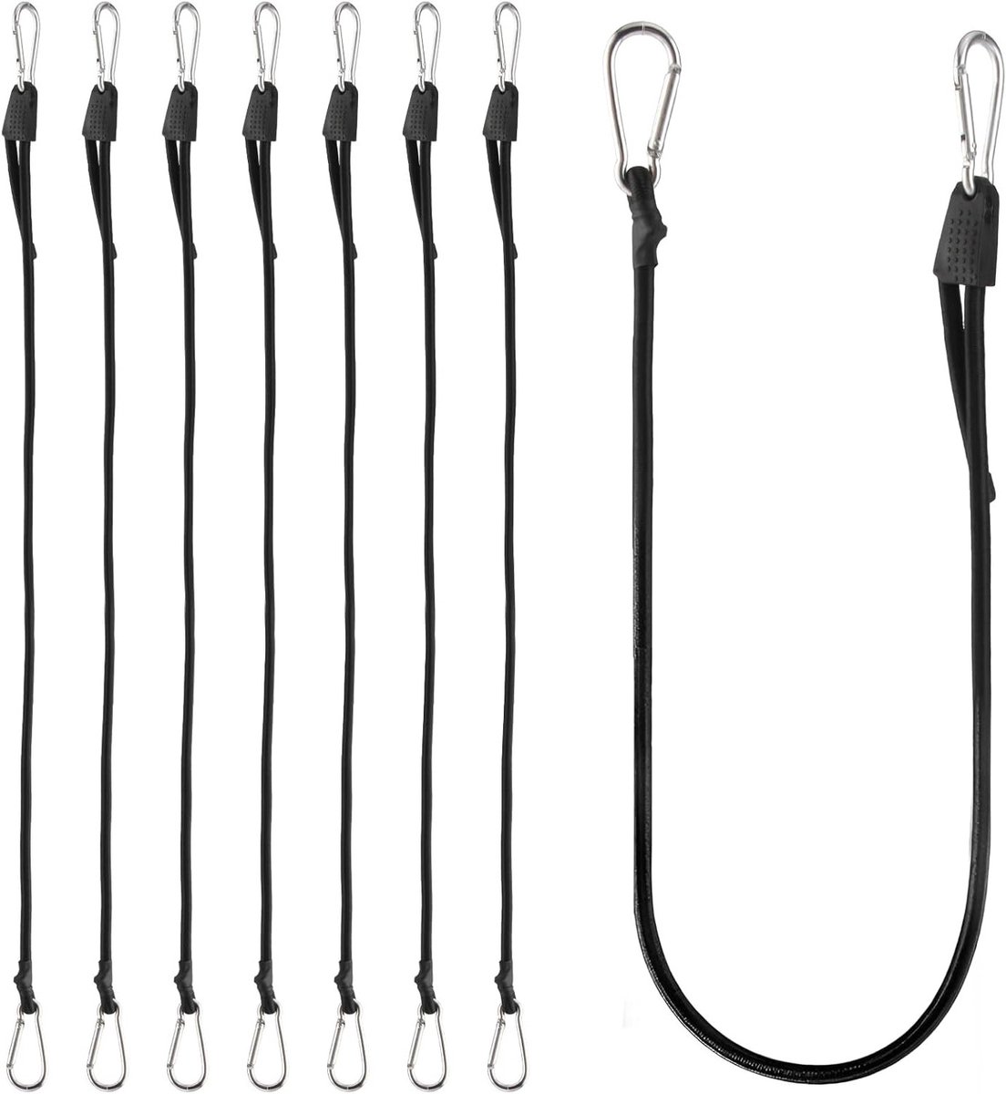 Robuuste elastische spanners met karabijnhaak, 8-delig, 100 cm, ideaal voor camping, dekzeilen en bagagebeveiliging