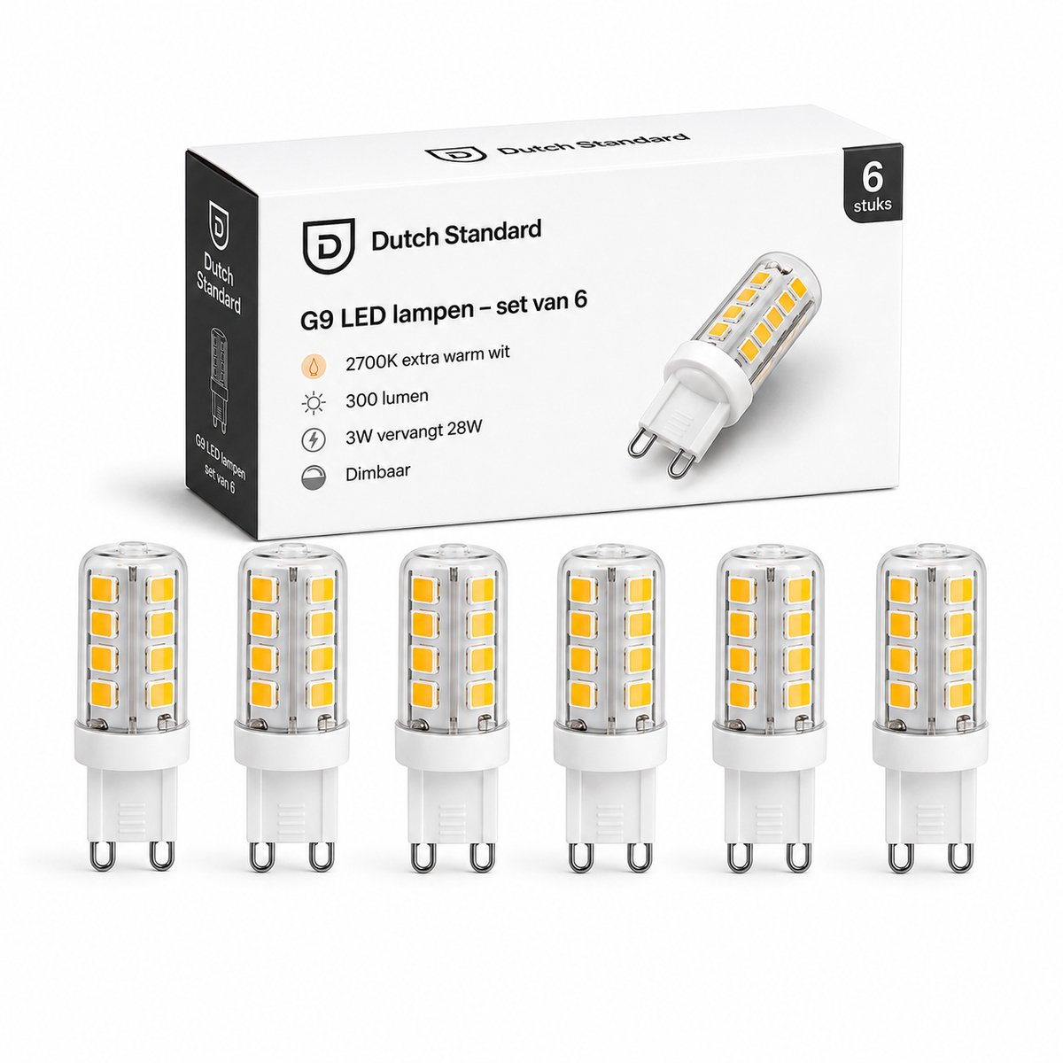 Dutch Standard G9 LED lamp - SMD - 3W - 2700k - Dimbaar - Extra Warm Wit - 6 Stuks
