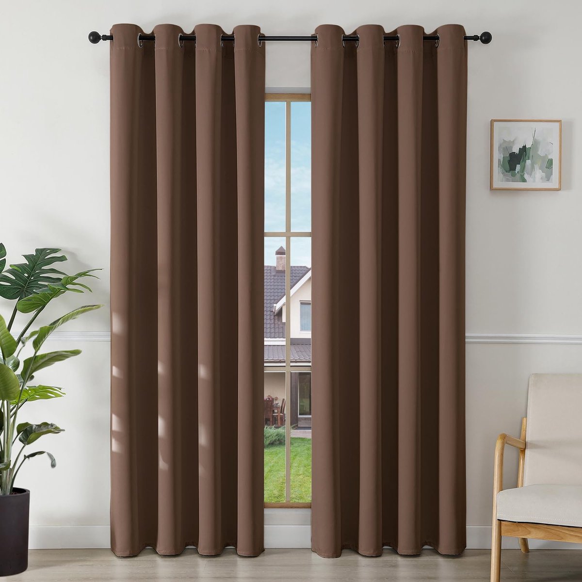 Dailygoods - Dailygoody - Verduisteringsgordijnen - Hittebescherming - 220 x 140 cm - Bruin - Privacy en lichtcontrole - 2 stuks - Geschikt voor slaapkamer en