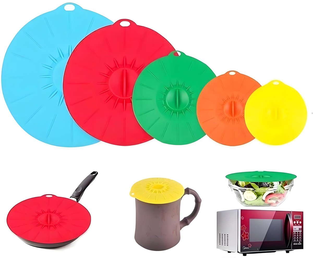 Dailygoods - Dailygoody - Set van 5 Silicone Lids - Multifunctionele deksels voor Pannen, Kommen en Magnetron - Vacuüm Sluiting